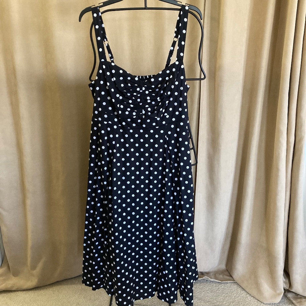TORRID NWT Midi Poplin Fit&Flare Dress Black w/ White Polka Dots, Size 0… - Picture 16 of 16